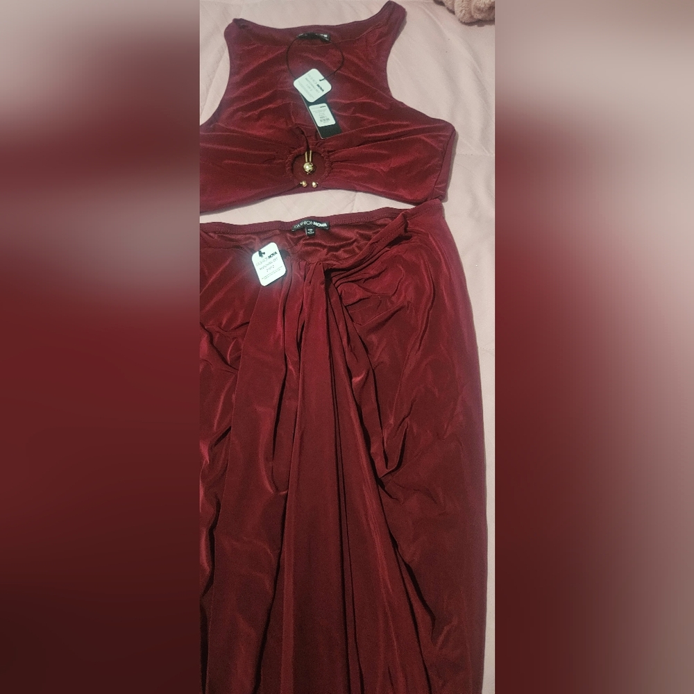 Fashion Nova Deep Red Skirt Set - Picture 4 of 7